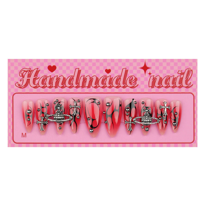 Artistic artificial nails with unique designs and glitter accents Kalsten