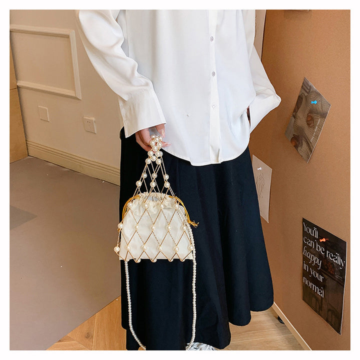 Elegant Pearl-Embellished Drawstring Bag