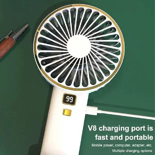 Unisex one-size compact rechargeable portable fan with digital battery level indicator and charging station Kalsten