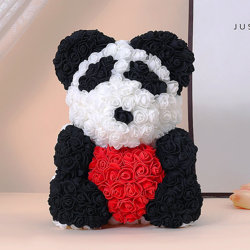 Handcrafted Rose-Foam Teddy Bear Gift Sculpture With Heart Accent