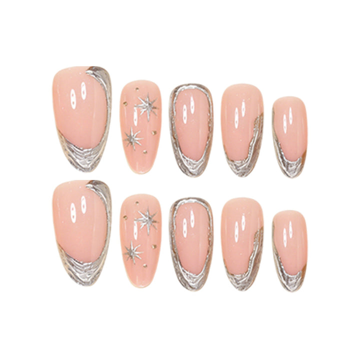 Elegant Stiletto Nail Art Set with Silver Accents Kalsten