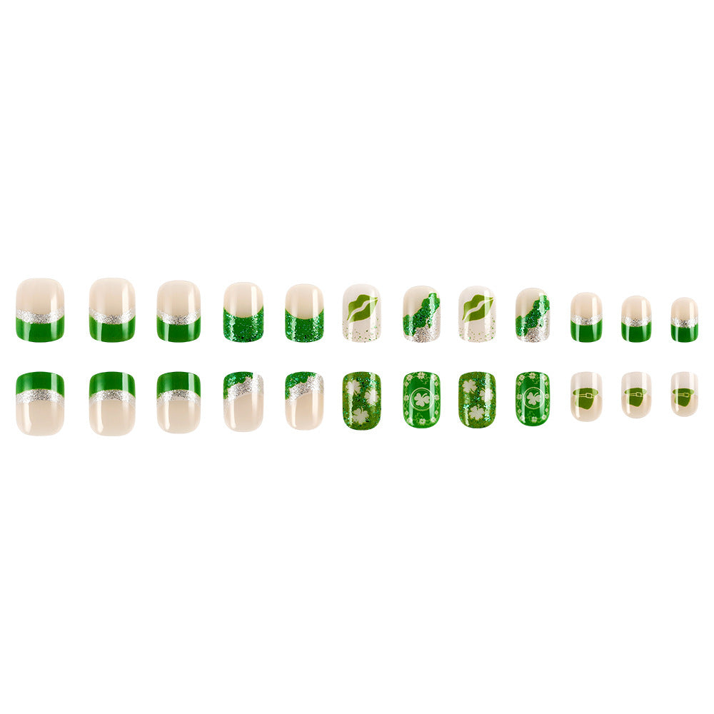 Festive Green-Themed Press-On Nail Set Kalsten