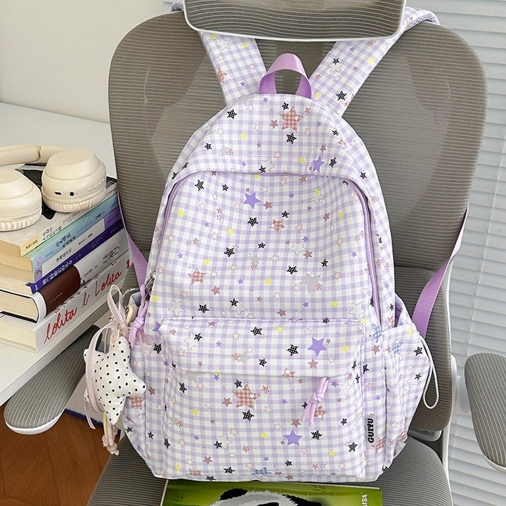 Stylish Checked Star-Patterned Backpack Kalsten