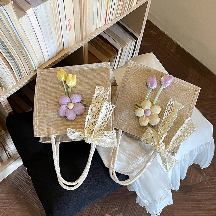 Floral Accent Handcrafted Tote Bag