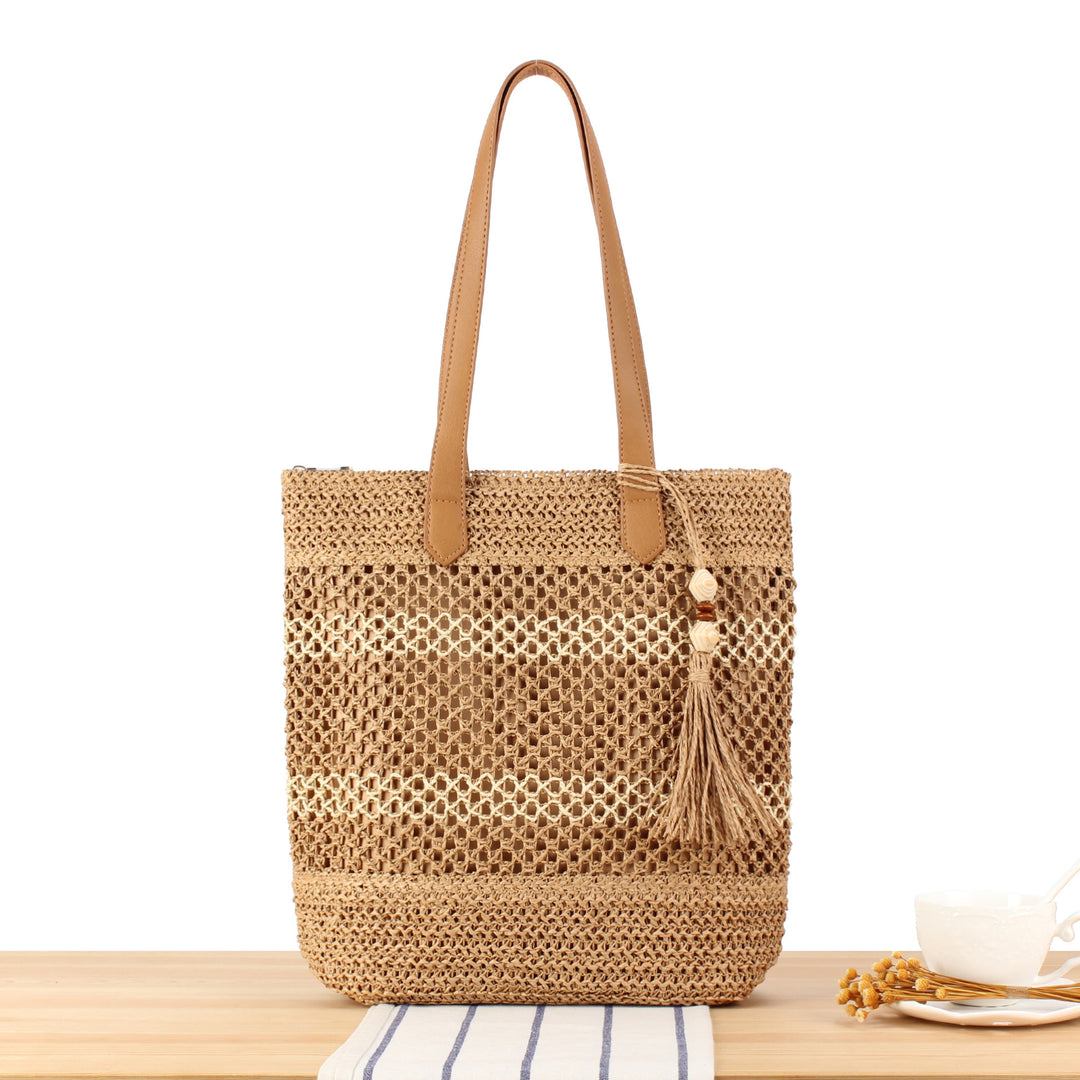 Handbag Made of Natural Braided Material with Elegant Leather Straps Kalsten