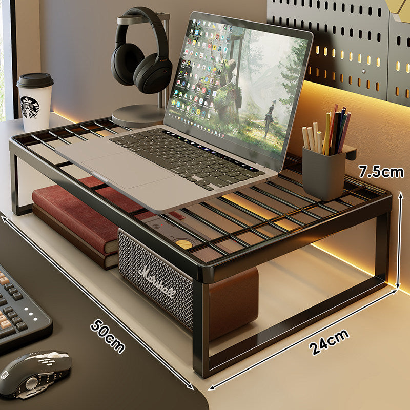Ventilated Metal Desk Riser Shelf with Open Grid Surface and Under-Storage
