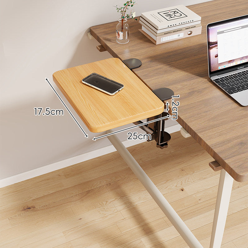 Clamp-On Adjustable Wooden Desk Side Shelf Extension with Foldable Bracket