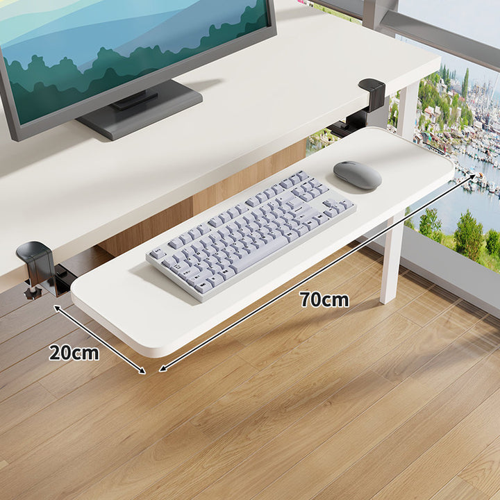 Clamp-Mounted Sliding Ergonomic Woodgrain Keyboard & Mouse Platform