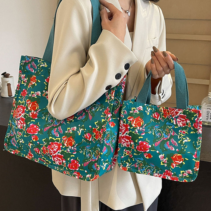 Floral Print Reusable Canvas Tote Bag