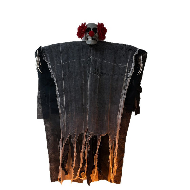 Creepy hanging decoration skeleton with glowing eyes
