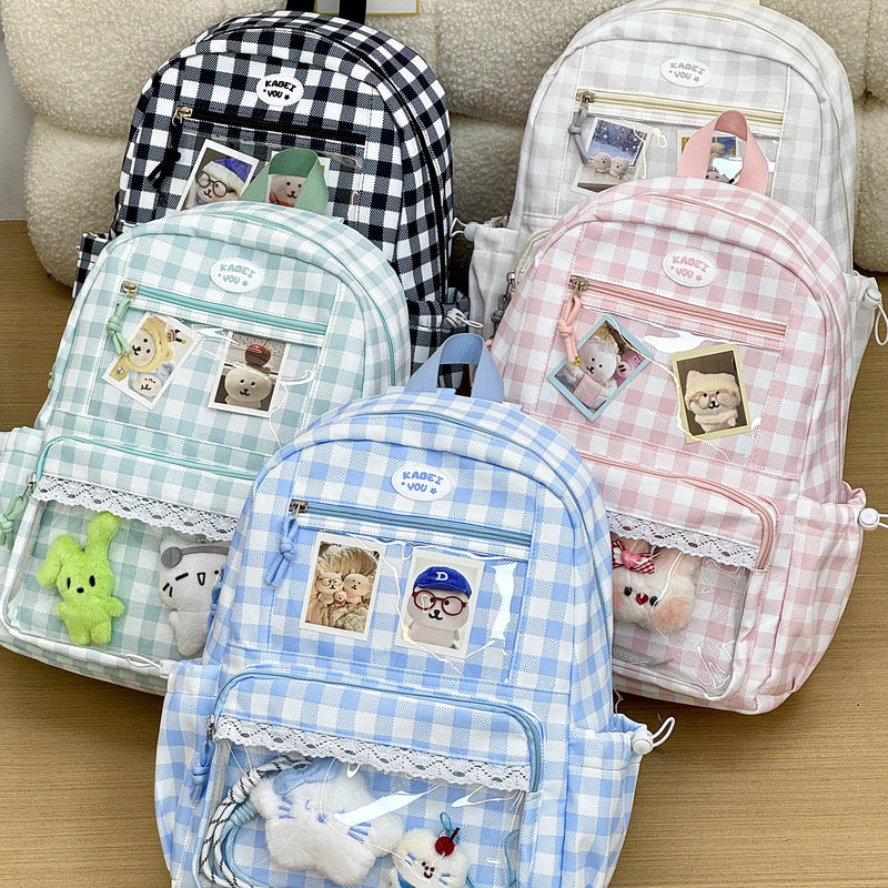 Transparent Front Pocket Checkered Backpack Kalsten