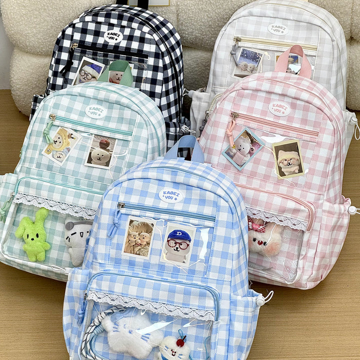 Transparent Front Pocket Checkered Backpack Kalsten