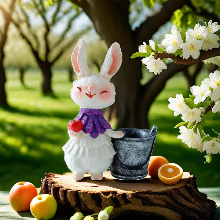 Adorable Rabbit Figurine with Lettuce Planter Kalsten