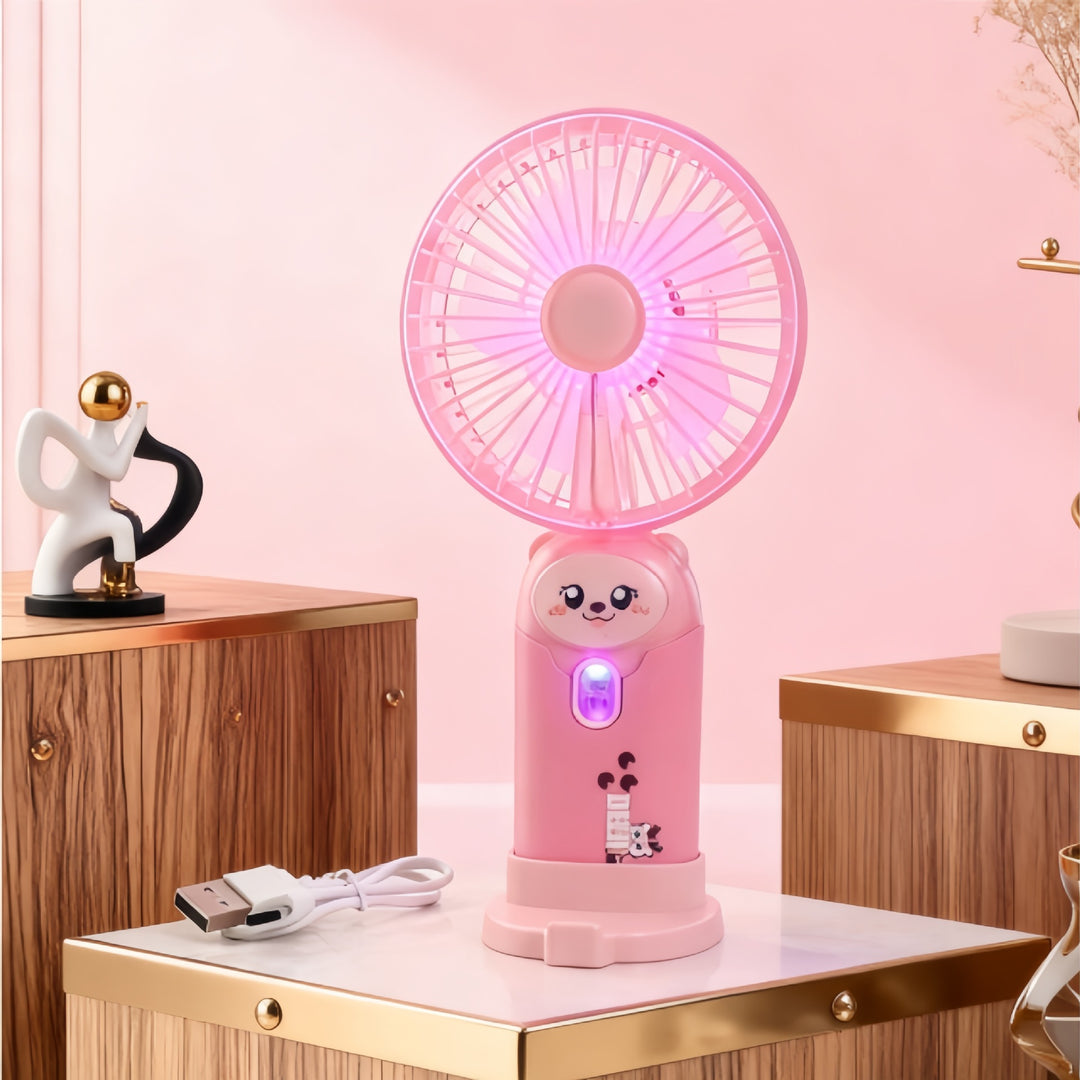 Unisex nan USB rechargeable mini hand fan with cute ear attachments, foldable stand, and quiet motor Kalsten