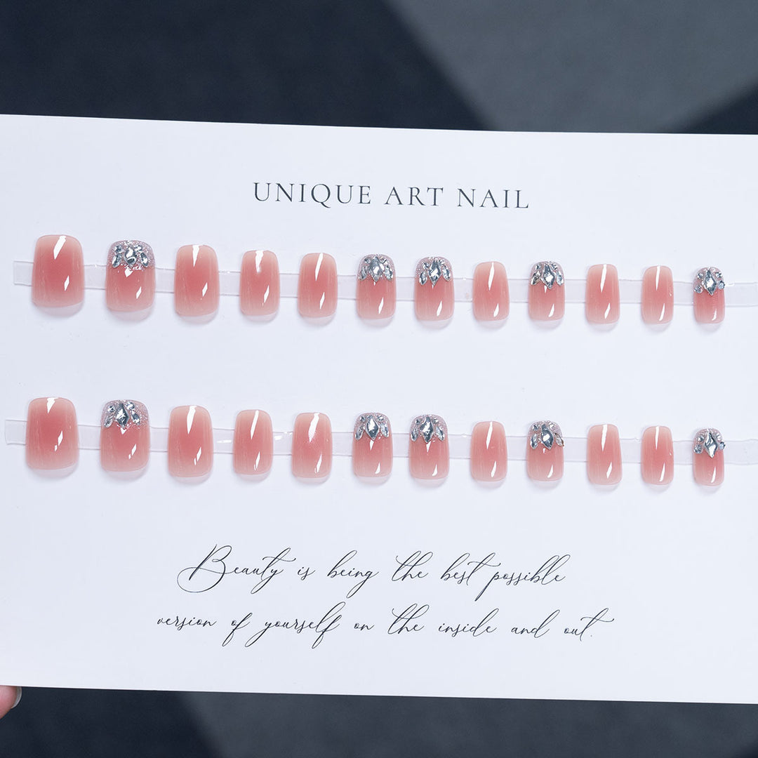 Press-On Nail Art Set with Rhinestone Accents