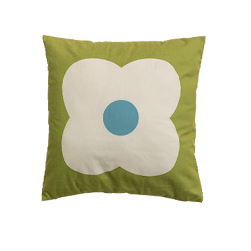 Hand-tufted square decorative cushion cover with floral chenille appliqué