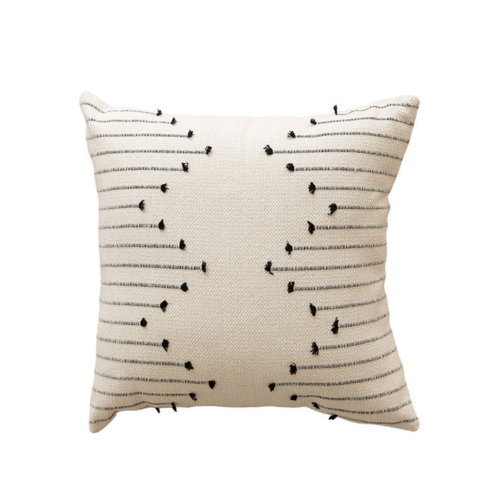 Handwoven Cotton Square Throw Pillow Cover with Tufted Linear Embroidery and Hidden Zipper