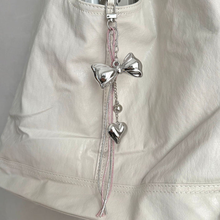 Elegant Bow and Heart Charm Keychain Kalsten