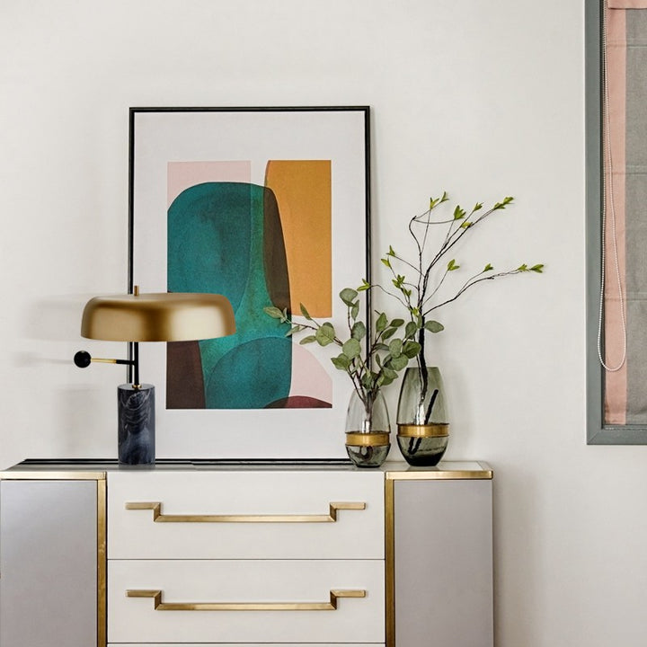 Stylish Table Lamp with Marble Base and Gold Accent