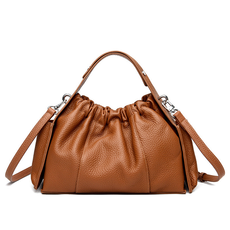 Textured Leather Drawstring Satchel Kalsten