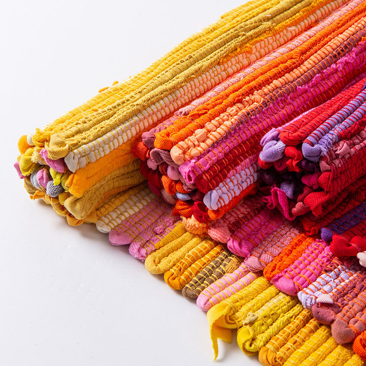 Handwoven cotton rug runner with fringes