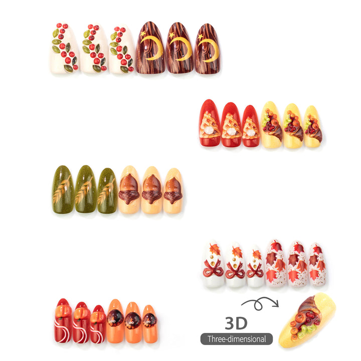 Festive Harvest-Themed Press-On Nail Art Set