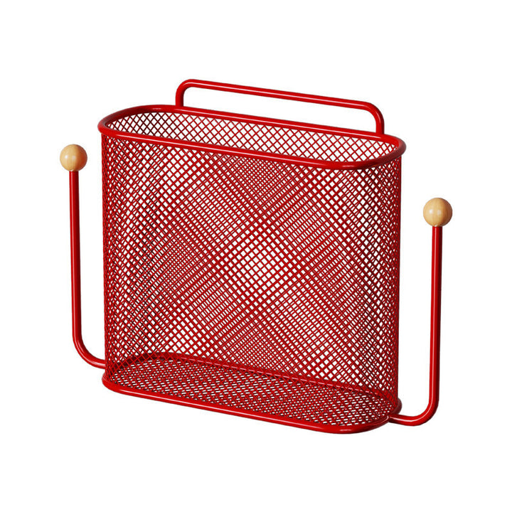 Wall-Mounted Diamond Mesh Vanity Basket Organizer with Dual Side Hooks and Curved Top Rail