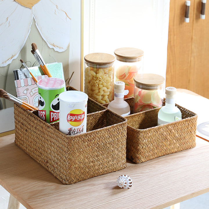 Unisex storage basket with three compartments made of handwoven natural material Kalsten