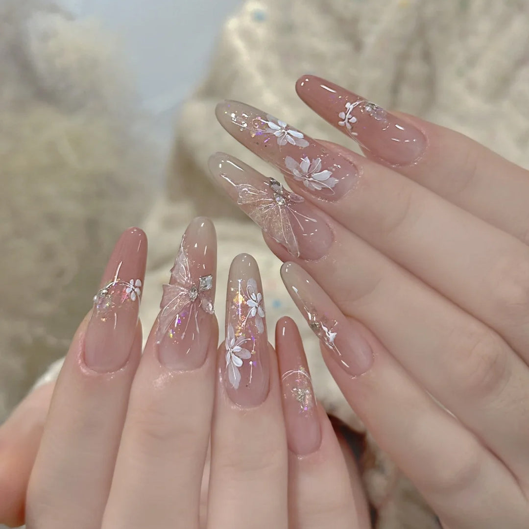 Elegant Gel Press-On Nails with Rhinestone and Glitter Accents Kalsten