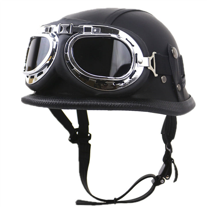 Vintage Leather Biker Helmet with Goggles Kalsten