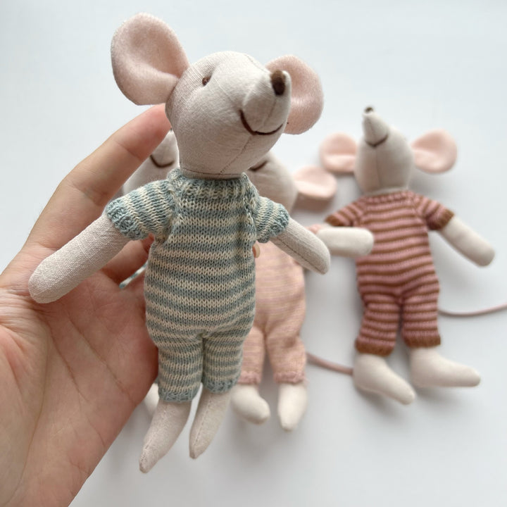 Artisan Linen Play Mouse Doll with Gingham Dress