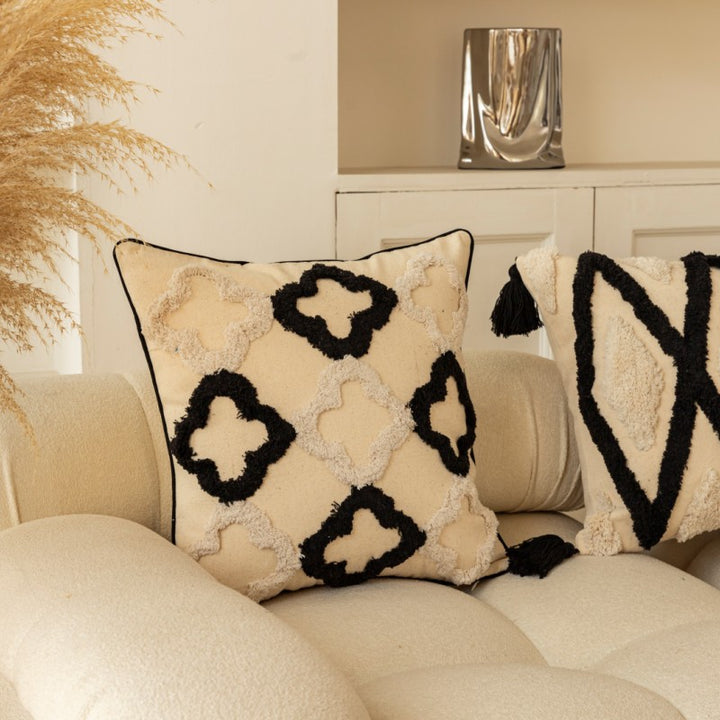 Boho Textured Tufted Diamond Throw Pillow with Tassel Corners and Removable Cover