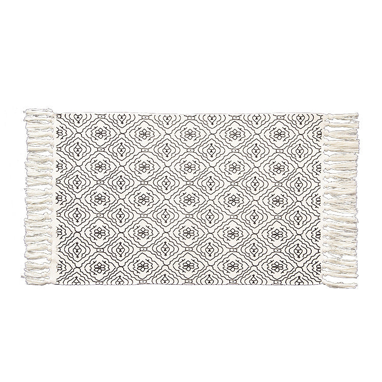 Woven cotton rug runner in Boho-Ethno pattern with fringes Kalsten