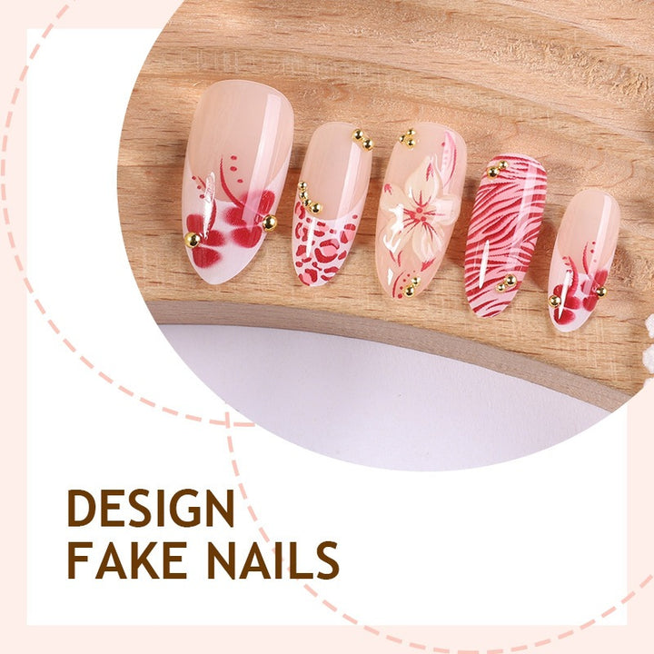 Artificial Nail Set with Floral Design and Gold Accents Kalsten