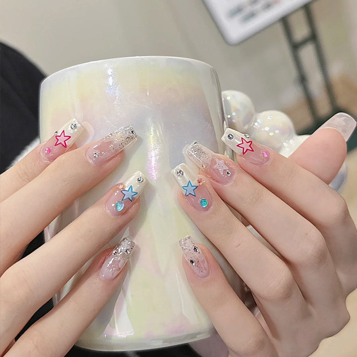 Stylish art false nails with heart design and glitter Kalsten