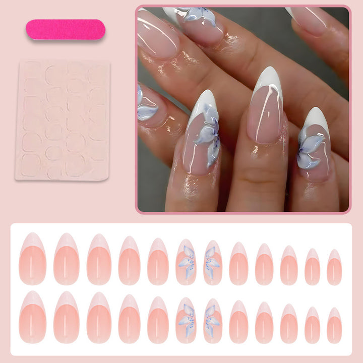 Artificial nail set with elegant blue flower designs Kalsten
