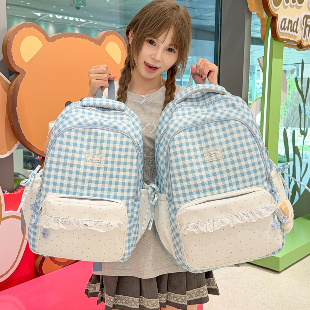 Playful Gingham Patterned School Backpack Kalsten