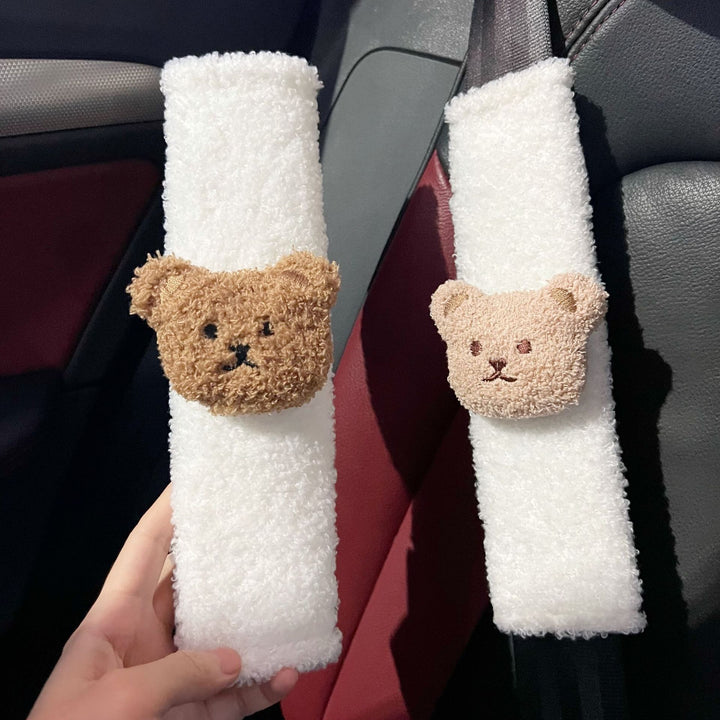 Sherpa-Lined Seatbelt Comfort Sleeve with Teddy Head Accent