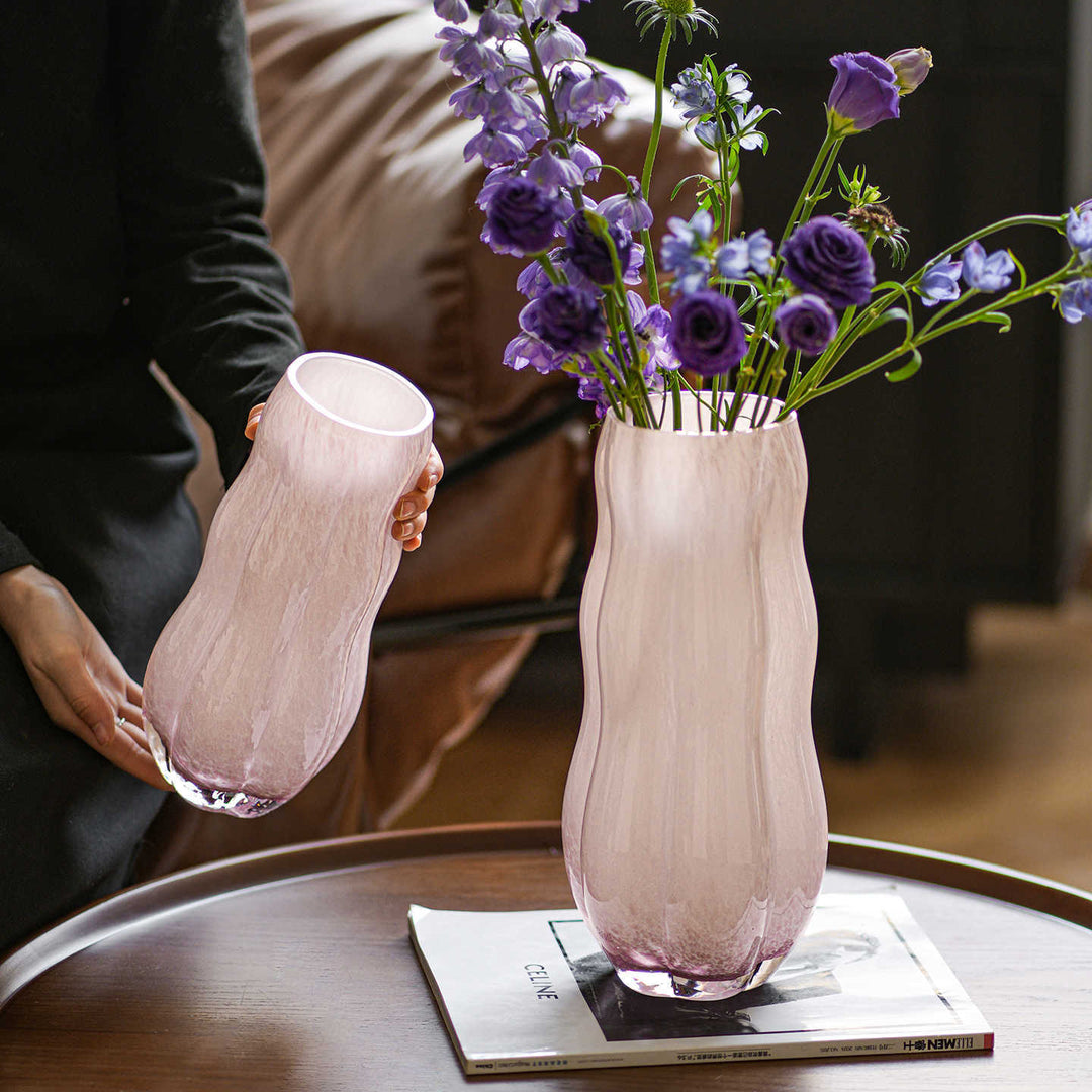 Handblown Textured Decorative Glass Vase with Organic Curved Silhouette Kalsten