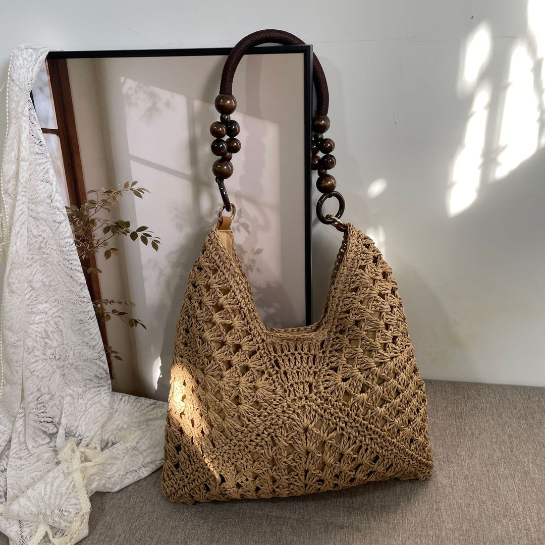 Hand-knotted tote bag with wooden handles Kalsten