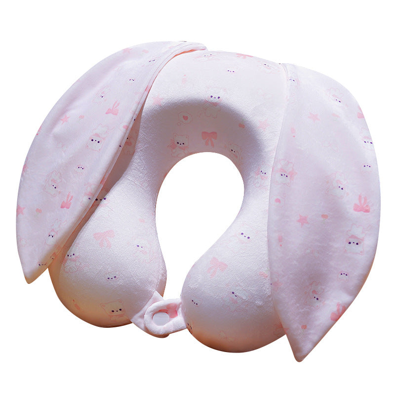 Plush neck pillow for children with removable bunny ears and soft memory foam