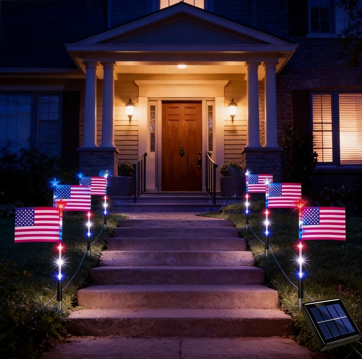 Unisex solar-powered ground spikes with mini flags and glowing star LEDs Kalsten