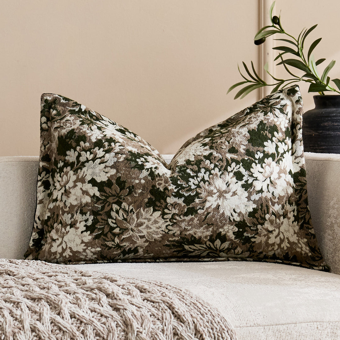 Oversized Jacquard Floral Velvet Throw Pillow Cover with Hidden Zipper
