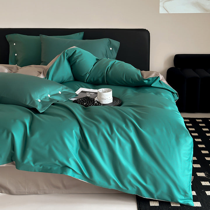 Reversible bedding set made of fine cotton satin with button placket and contrasting back