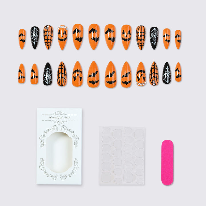 Acrylic nail set with Halloween designs and glitter elements Kalsten