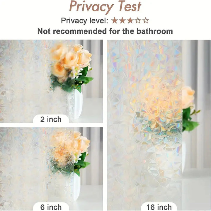 Decorative Privacy Window Film With Embossed Holographic Floral Pattern And Static-Cling Adhesive