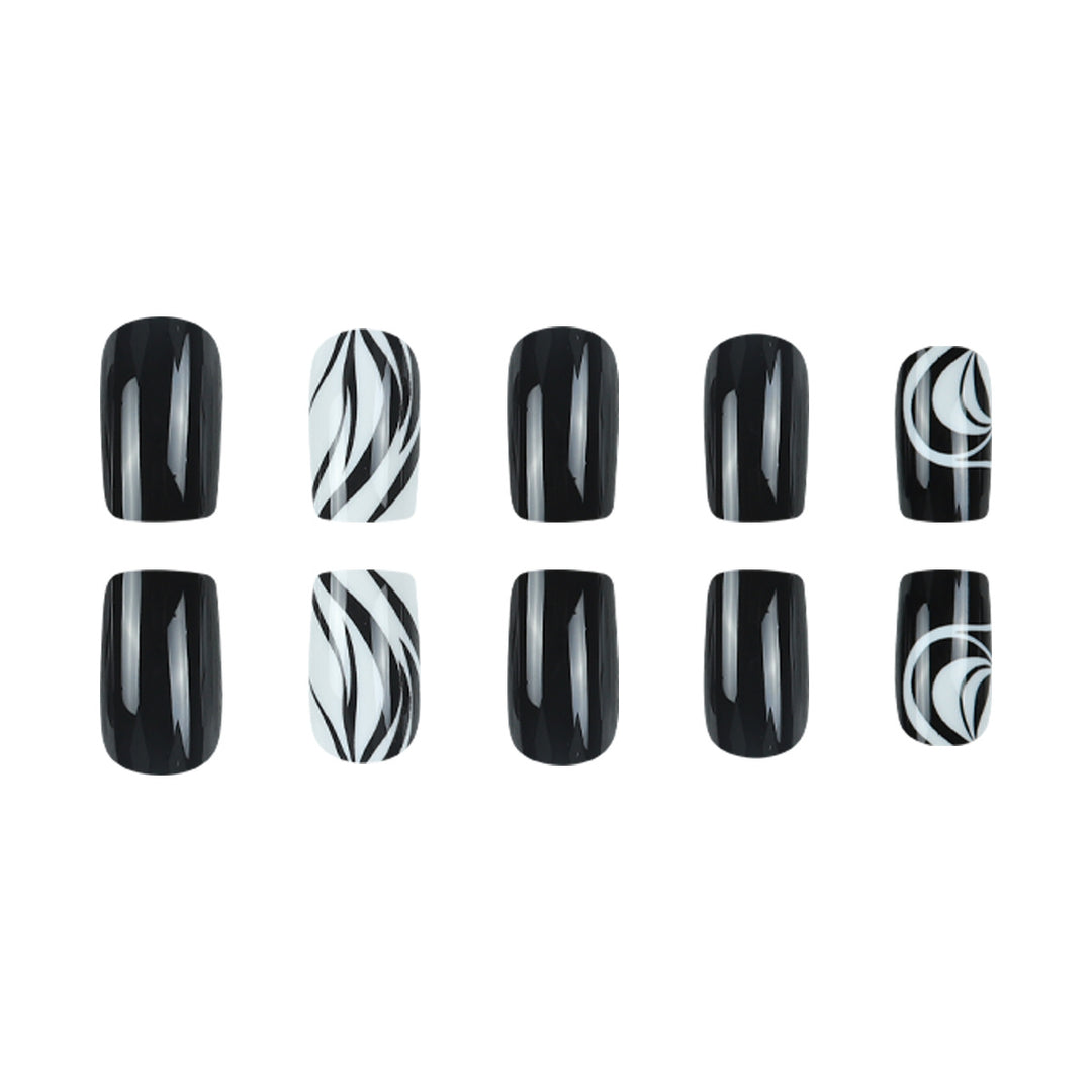 Artistic Press-On Nail Set with Elegant Swirl Design Kalsten
