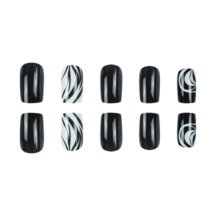 Artistic Press-On Nail Set with Elegant Swirl Design Kalsten