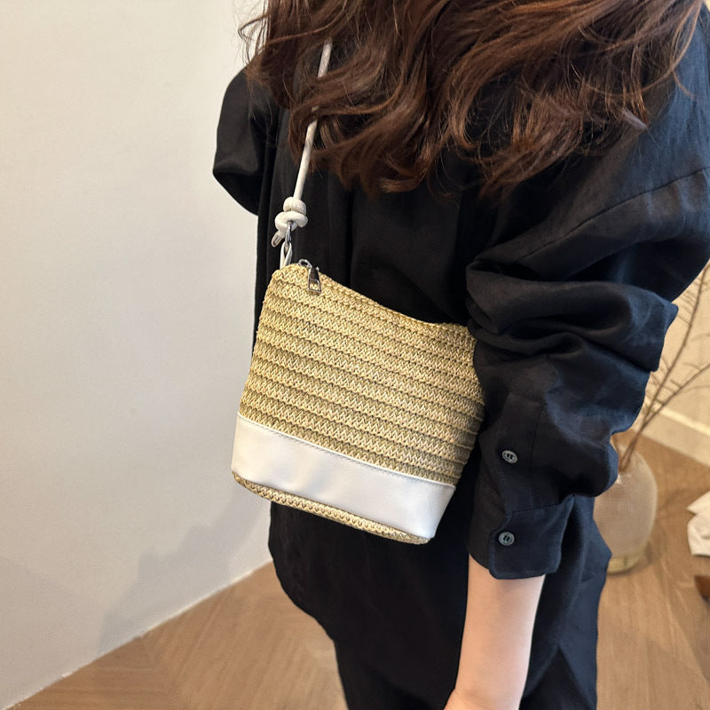 Woven Straw and Leather Crossbody Bag Kalsten