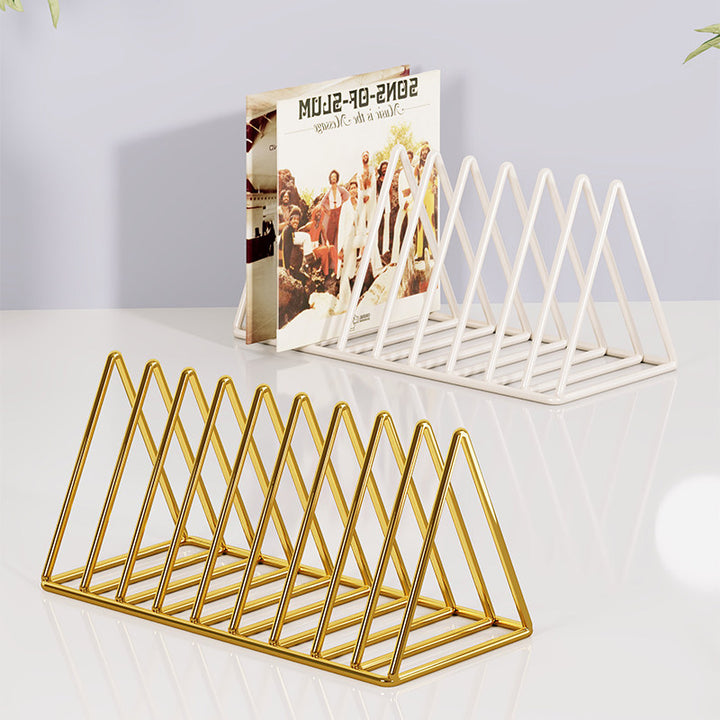 Triangular Metal Wire Record & Book Organizer Rack